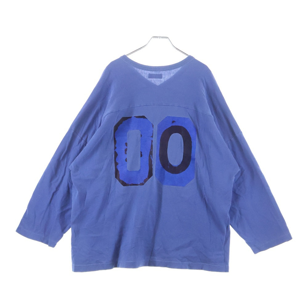 ERL(イーアールエル) Oversized Printed Cotton Jersey Vネック オーバーサイズ フロントプリント ロングスリーブTシャツ ブルー