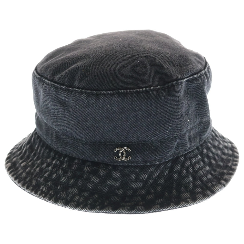 CHANEL(シャネル) ココマーク ウォッシュ加工 デニムバケットハット ブラック
