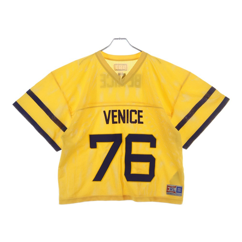 ERL(イーアールエル) Venice 76 Knit Football Top Vネック フットボール メッシュ半袖シャツ イエロー ERL10-T014