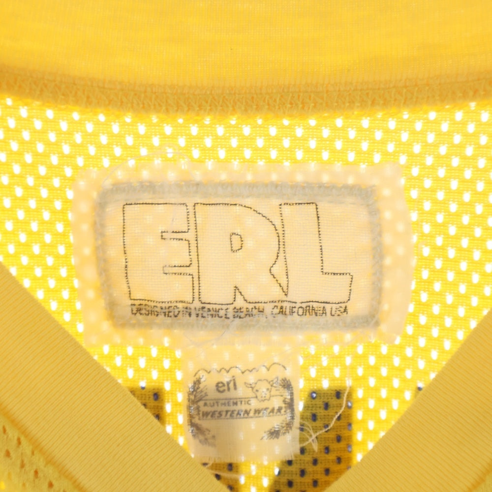 ERL(イーアールエル) Venice 76 Knit Football Top Vネック フットボール メッシュ半袖シャツ イエロー ERL10-T014