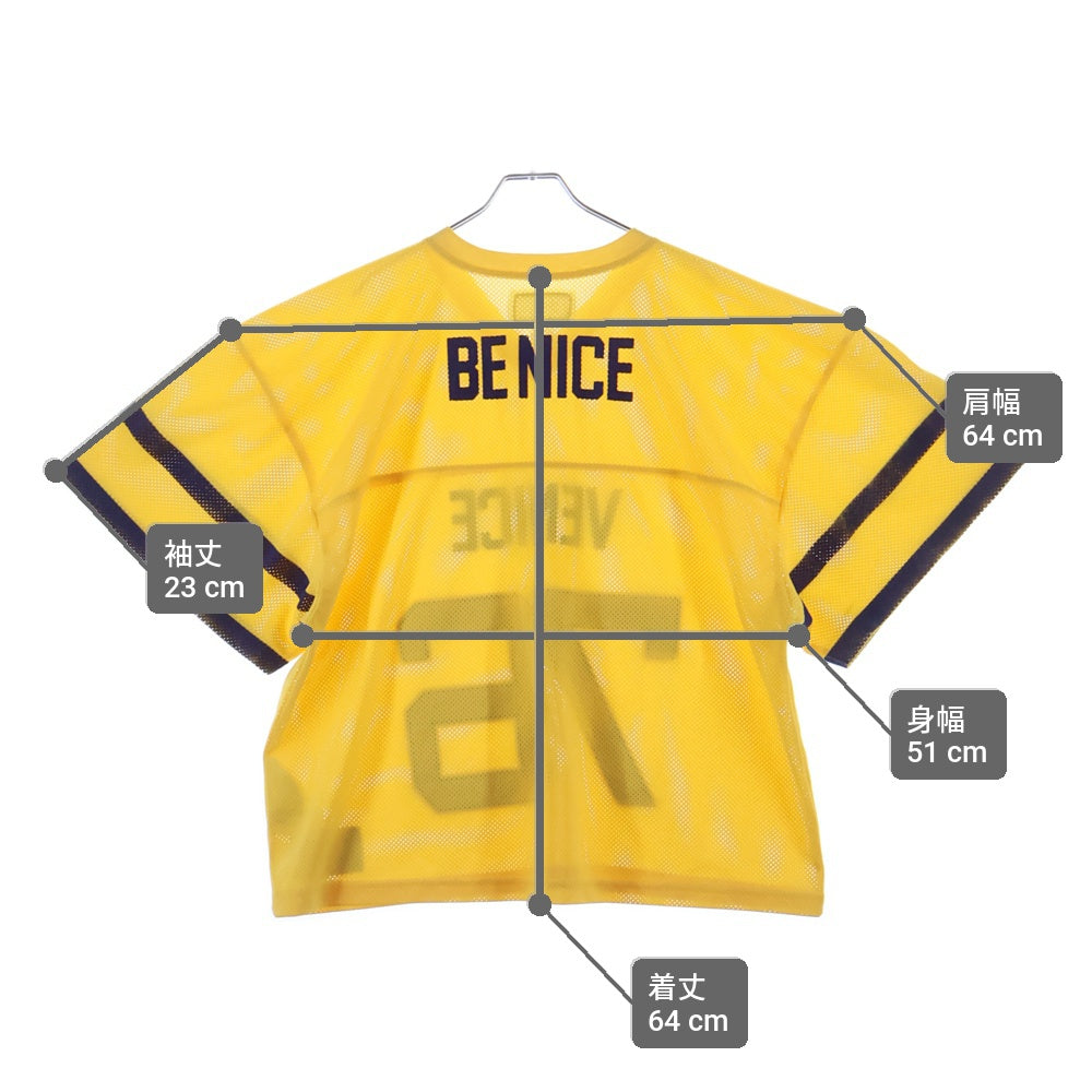 ERL(イーアールエル) Venice 76 Knit Football Top Vネック フットボール メッシュ半袖シャツ イエロー ERL10-T014