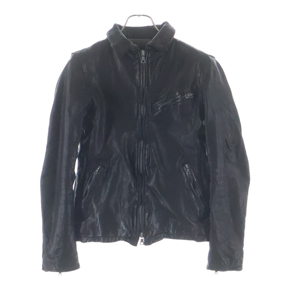 BACK LASH(バックラッシュ) 13AW ベルギーショルダー製品染め 襟付きシングルライダース レザージャケット ブラック 1295-02