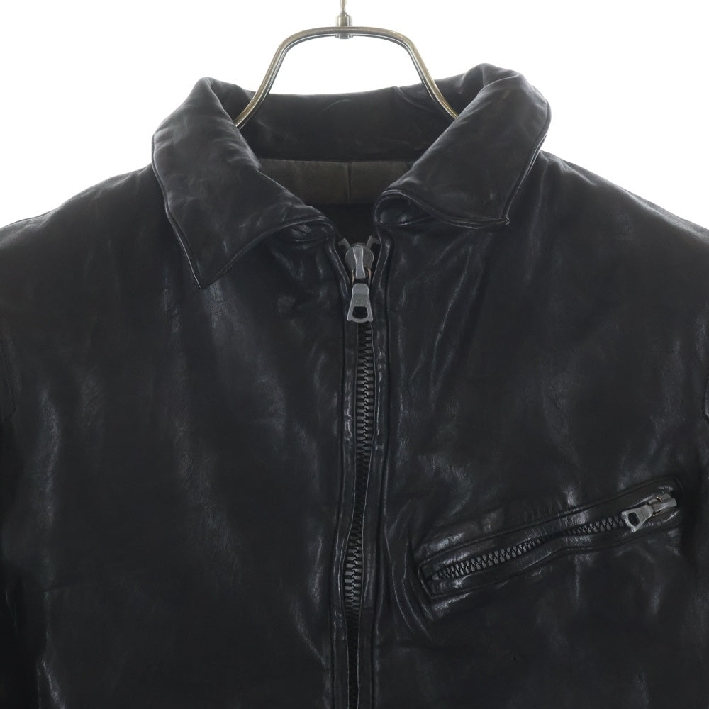 BACK LASH(バックラッシュ) 13AW ベルギーショルダー製品染め 襟付きシングルライダース レザージャケット ブラック 1295-02
