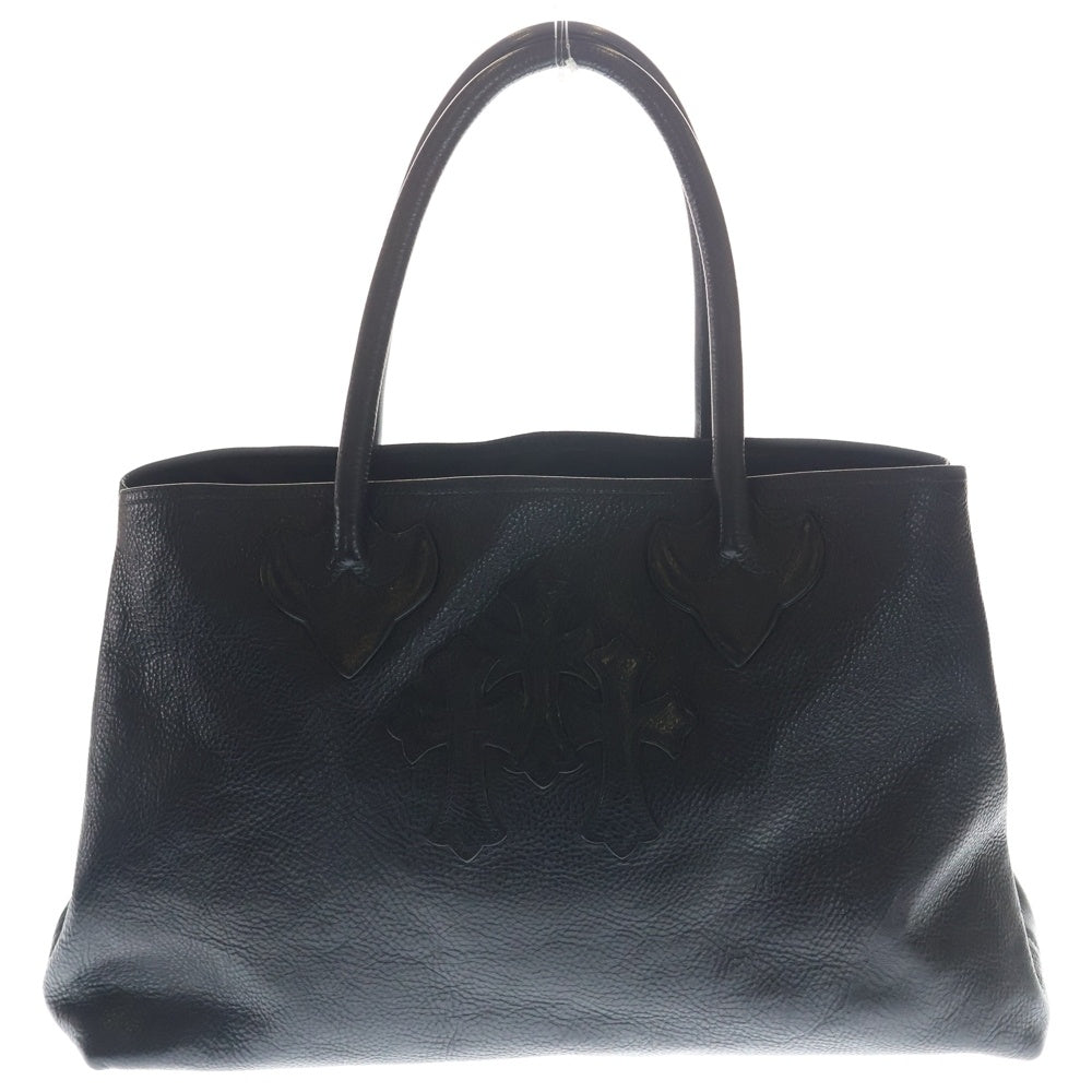 CHROME HEARTS(クロムハーツ) FS TOTE FSトートバッグ セメタリークロスパッチ ダブルスナップレザーショルダーバッグ ブラック