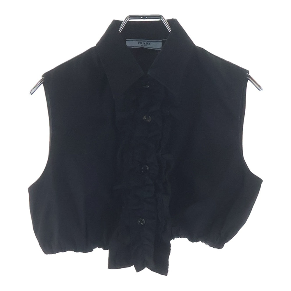 PRADA(プラダ) 22SS Re-Nylon ギャバジンノースリーブ クロップドトップナイロンシャツ 240714-1WQ8 ブラック レディース