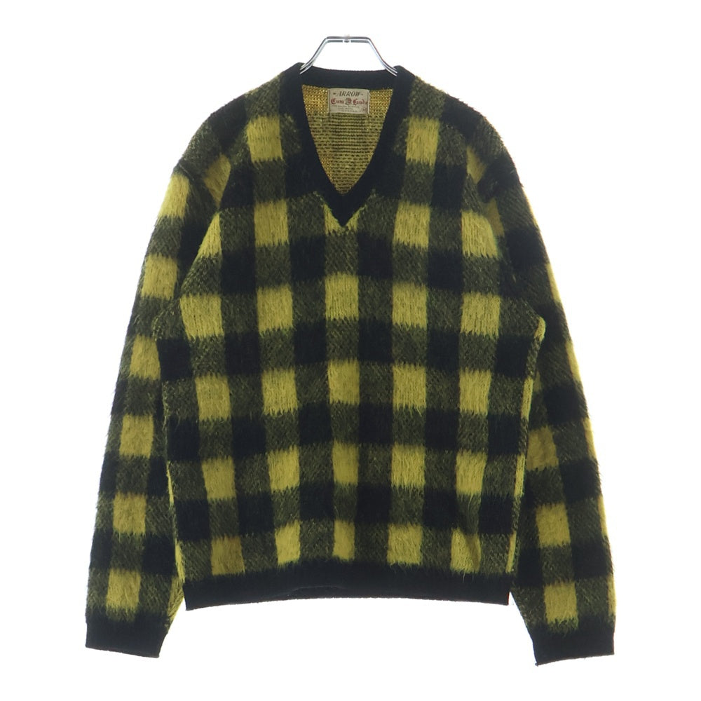 VINTAGE(ヴィンテージ) 60s-70s ARROW Cum Laude 毛足有 アクリル ウール セーター チェック イエロー