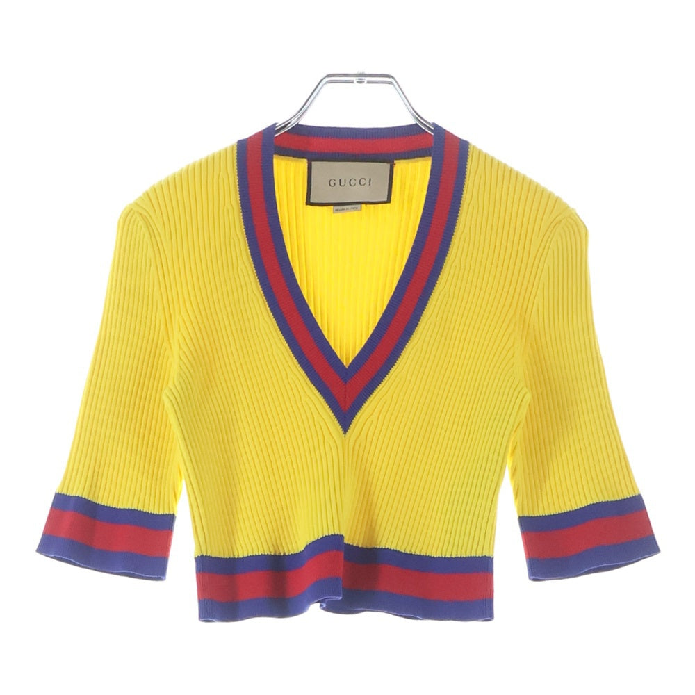 GUCCI(グッチ) ストレッチビスコース クロップド Vネックニット 756271 XKC71 イエロー レディース