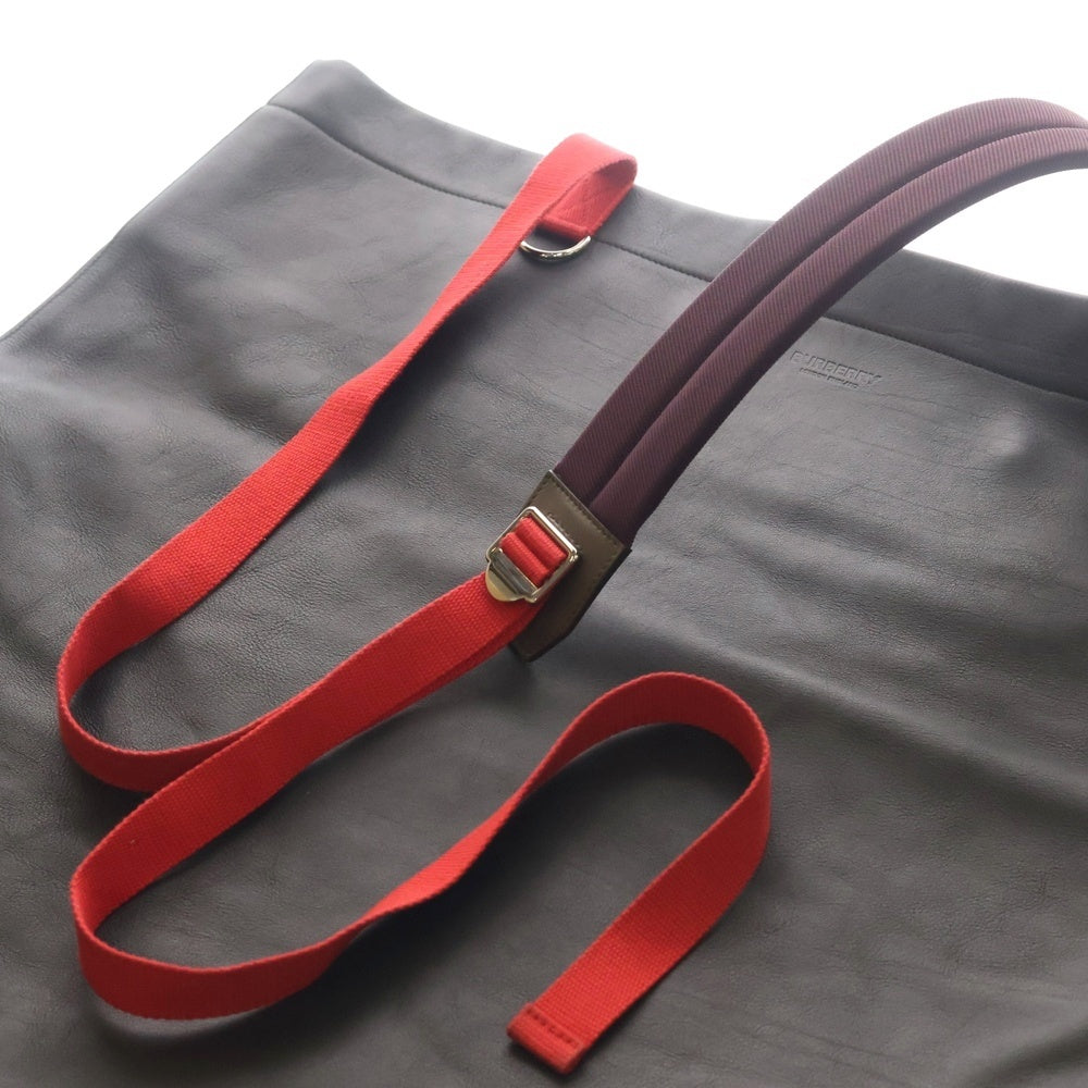 BURBERRY(バーバリー) LEATHER TOTE BAG レザー ナイロンショルダー トートバック ブラック レディース