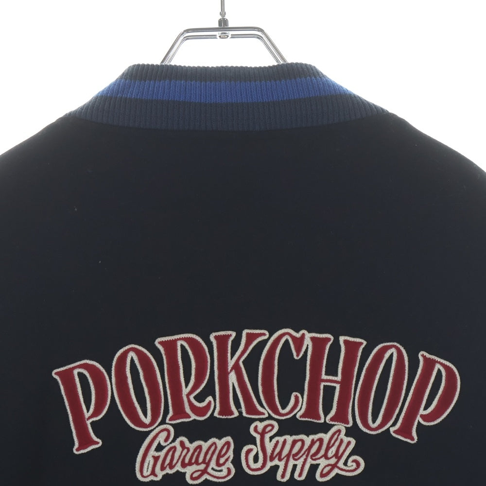 PORKCHOP(ポークチョップ) アームフェイクレザー バックロゴワッペン スタジアムジャケット ブラック