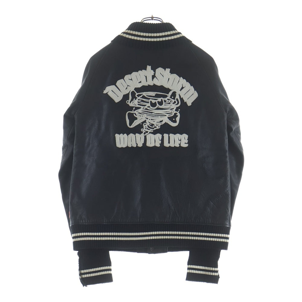 WTAPS(ダブルタップス) BLACK FLAG限定 BLUULINK バックストーム刺繍 レザースタジアムジャケット ブラック SPDT-JK-BF01SP