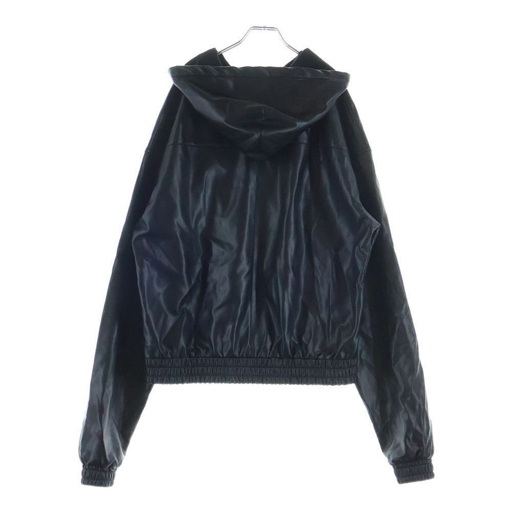 LAST NEST(ラスト ネスト) 25AW CROSS EMBROIDERY LEATHER ZIP HOODIE NUBIAN限定 フェイクレザー ジップアップフーディー ブラック