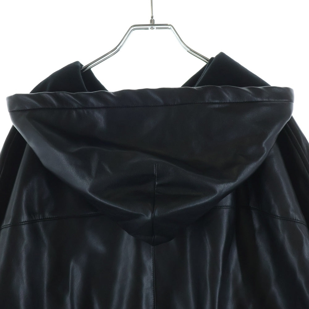 LAST NEST(ラスト ネスト) 25AW CROSS EMBROIDERY LEATHER ZIP HOODIE NUBIAN限定 フェイクレザー ジップアップフーディー ブラック