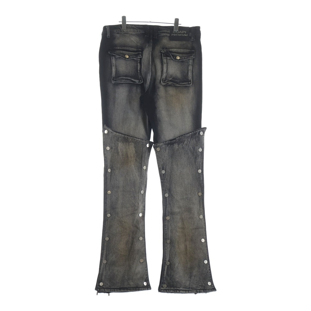 GUAPI(グアピ) STACKED PANTS スタックドパンツ フレアデニム ブラック