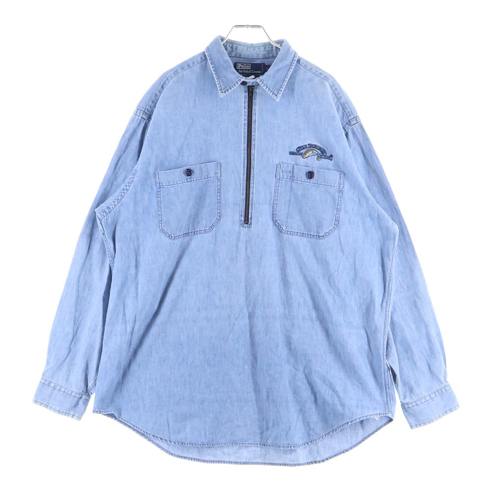 POLO RALPH LAUREN(ポロラルフローレン) 90s プルオーバー チンスト 猫目ボタン 胸刺繍 デニムシャツ インディゴ