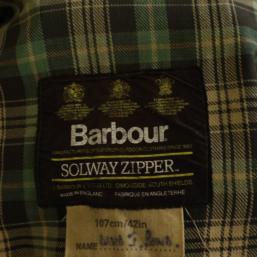 Barbour(バブアー) 90s 3ワラント SOLWAY ZIPPER ソルウェイジッパー オイルド ミドルコート カーキ