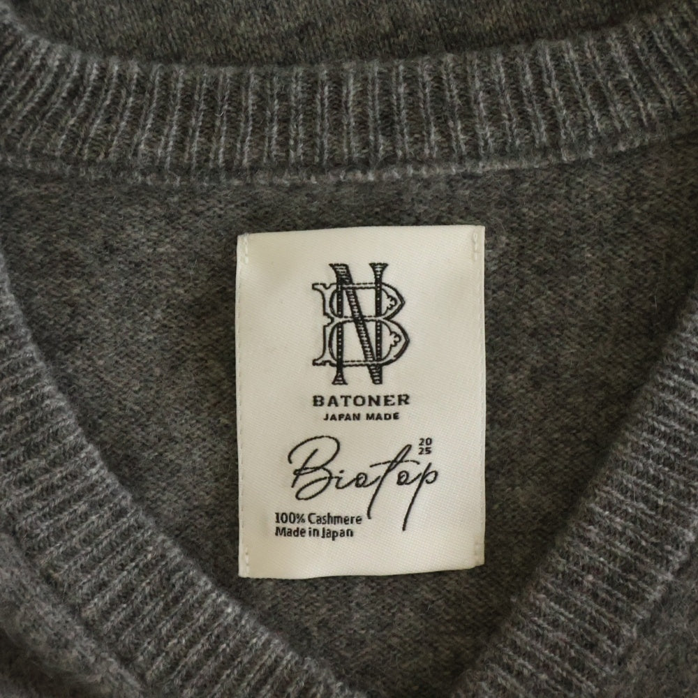 BATONER(バトナ―) 25AW BIOTOP別注 カシミヤ100 Vネック BN-25FM-108 クルーネックセーター グレー
