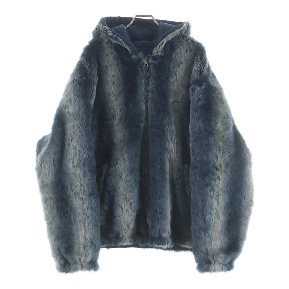 SUPREME(シュプリーム) 20AW Faux Fur Reversible Hooded Jacket フェイクファーリバーシブルフーデッドジャケット バックロゴ ファージャケット ブルー