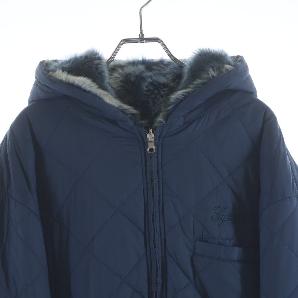 SUPREME(シュプリーム) 20AW Faux Fur Reversible Hooded Jacket フェイクファーリバーシブルフーデッドジャケット バックロゴ ファージャケット ブルー
