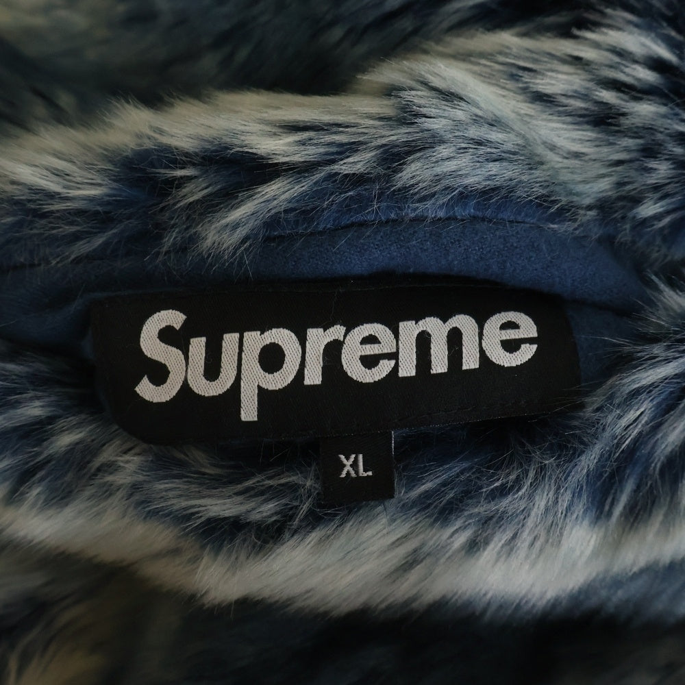 SUPREME(シュプリーム) 20AW Faux Fur Reversible Hooded Jacket フェイクファーリバーシブルフーデッドジャケット バックロゴ ファージャケット ブルー