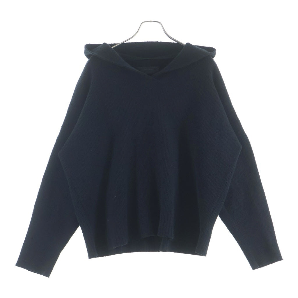 CHROME HEARTS(クロムハーツ) Y NOT Harako Leather Cross Patch Knit Pullover Hoodie ワイノット ハラコレザークロスパッチ プルオーバーニットパーカー ブラック