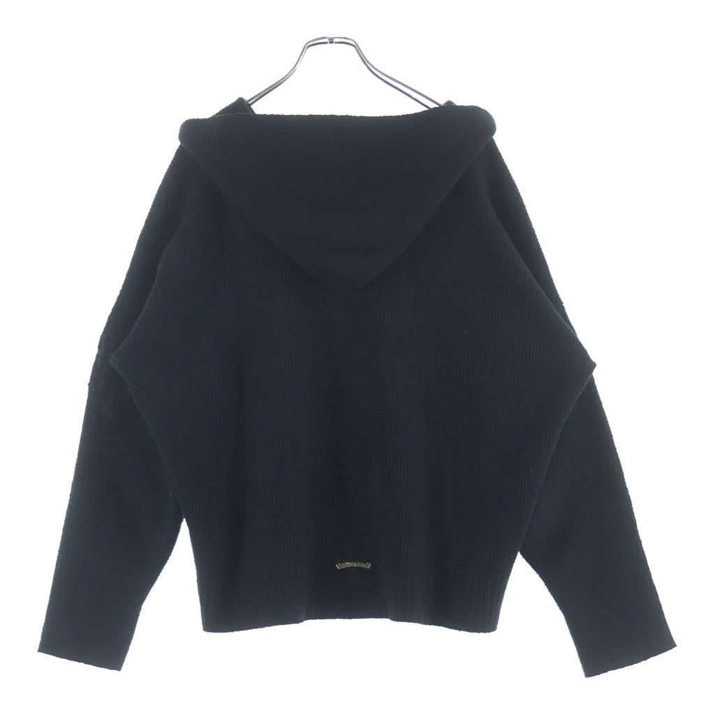 CHROME HEARTS(クロムハーツ) Y NOT Harako Leather Cross Patch Knit Pullover Hoodie ワイノット ハラコレザークロスパッチ プルオーバーニットパーカー ブラック