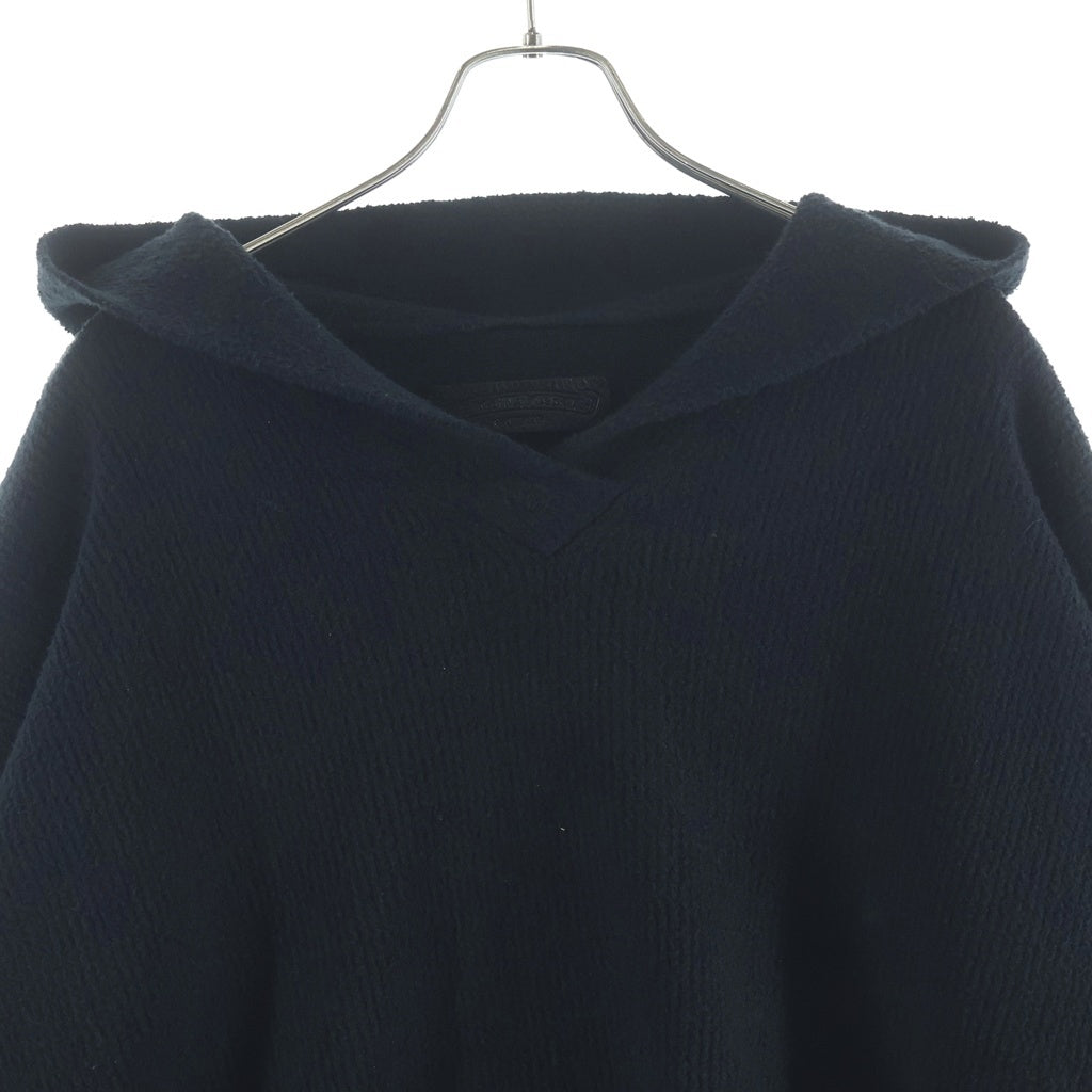 CHROME HEARTS(クロムハーツ) Y NOT Harako Leather Cross Patch Knit Pullover Hoodie ワイノット ハラコレザークロスパッチ プルオーバーニットパーカー ブラック