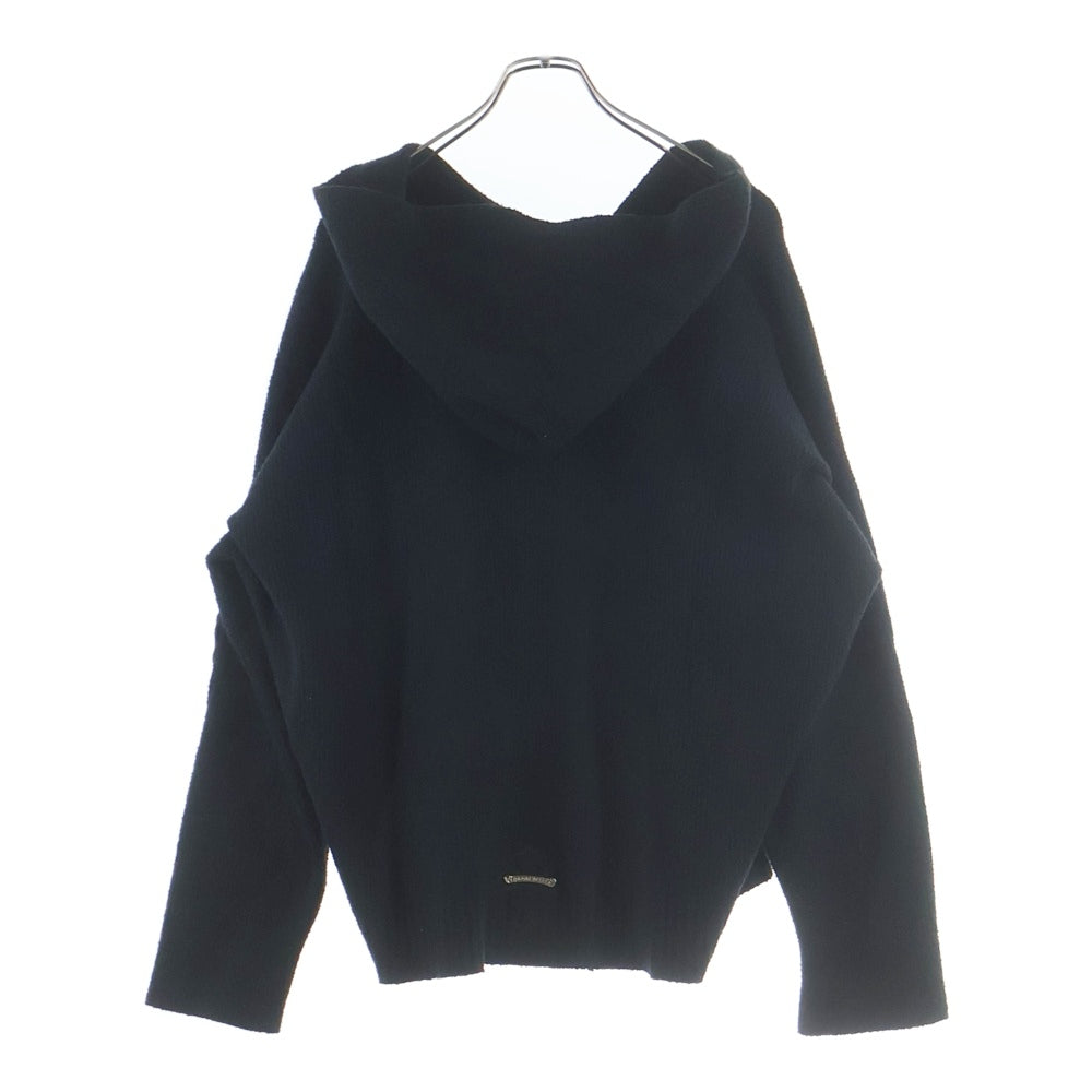CHROME HEARTS(クロムハーツ) Y NOT Harako Leather Cross Patch Knit Pullover Hoodie ワイノット ハラコレザークロスパッチ プルオーバーニットパーカー ブラック