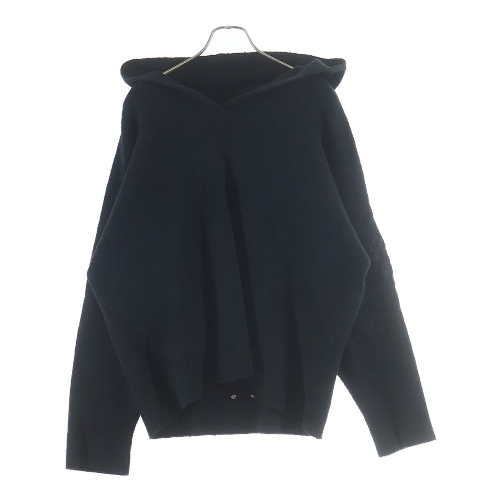 CHROME HEARTS(クロムハーツ) Y NOT Harako Leather Cross Patch Knit Pullover Hoodie ワイノット ハラコレザークロスパッチ プルオーバーニットパーカー ブラック