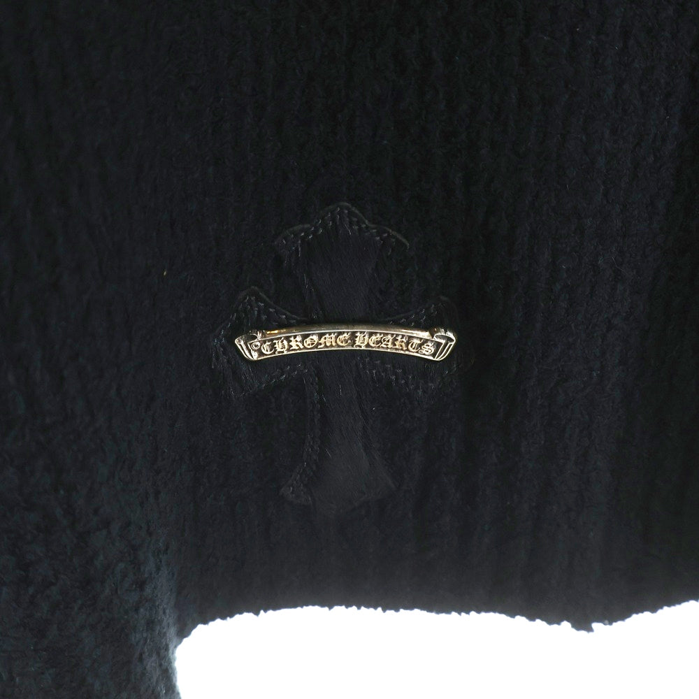CHROME HEARTS(クロムハーツ) Y NOT Harako Leather Cross Patch Knit Pullover Hoodie ワイノット ハラコレザークロスパッチ プルオーバーニットパーカー ブラック