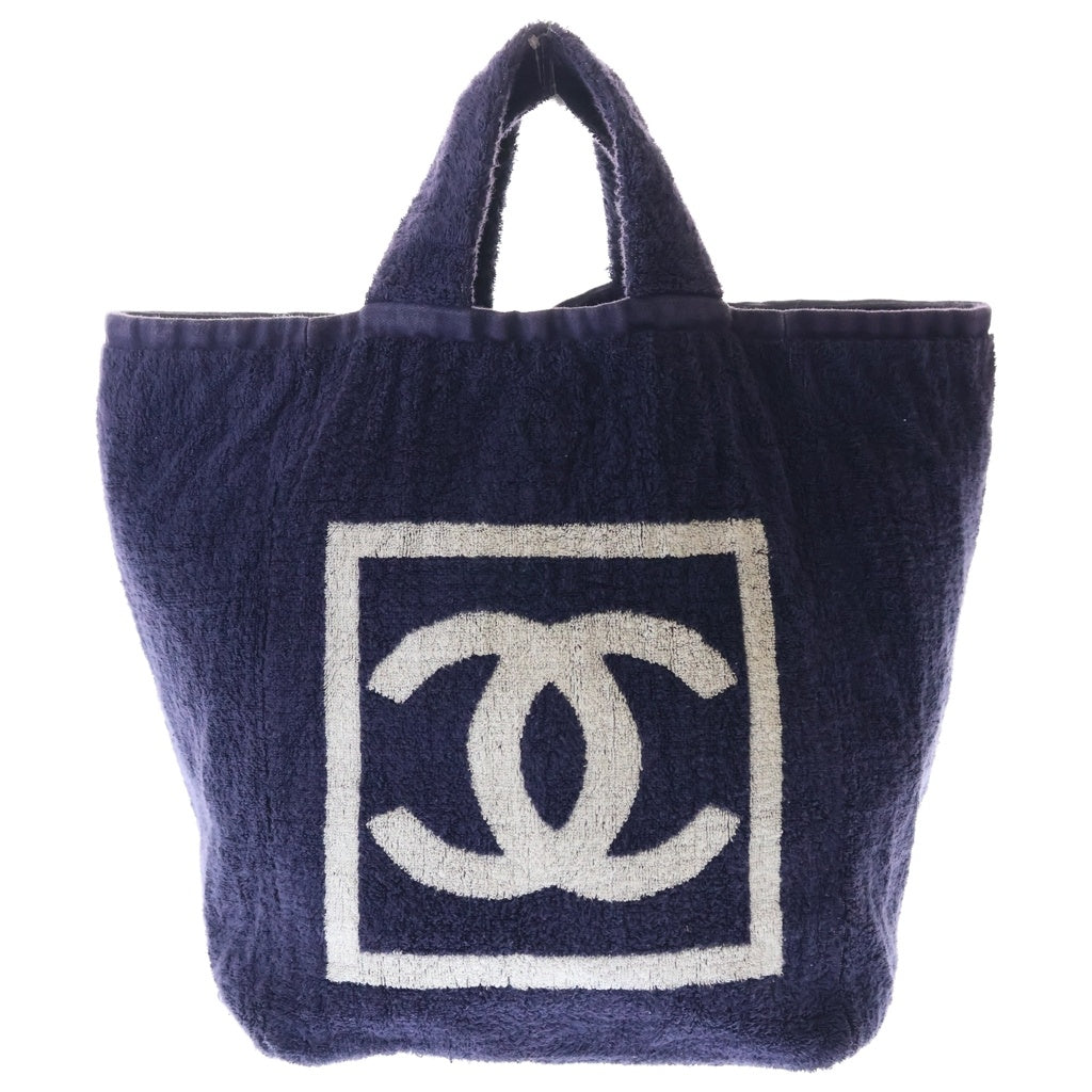 CHANEL(シャネル) CC ビーチトート テリークロス ミディアム トートバッグ ネイビーホワイト レディース