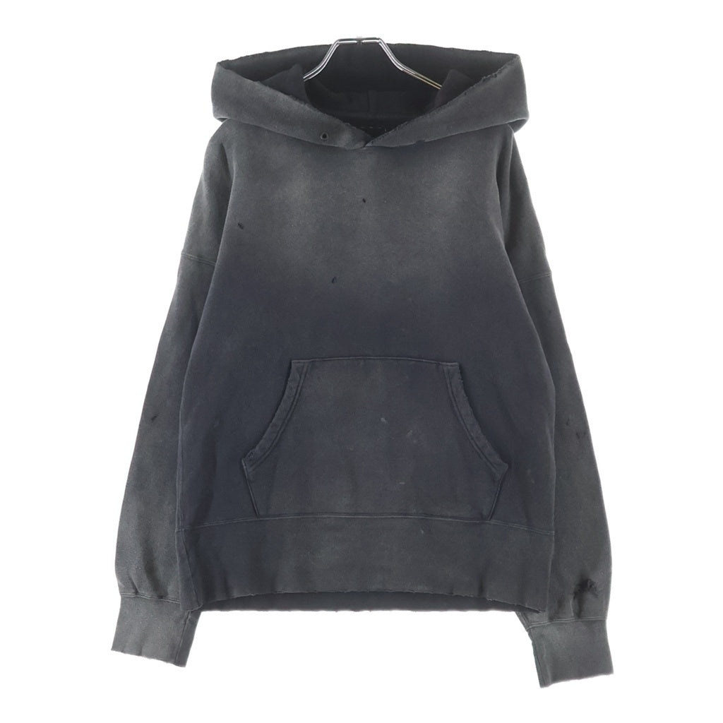 VISVIM(ヴィスヴィム) 23SS COURT HOODIE P.O CRASH ダメージ加工 フーディプルオーバーパーカー ダークグレー 0123105010019
