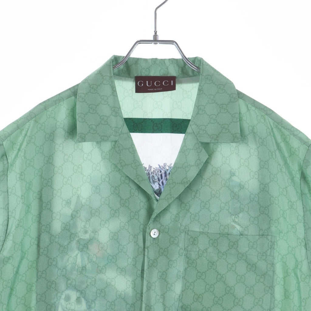 GUCCI(グッチ) 25SS ×HIGUCHI YUKO ヒグチユウコ シルクツイル 864048 総柄 半袖シャツ グリーン