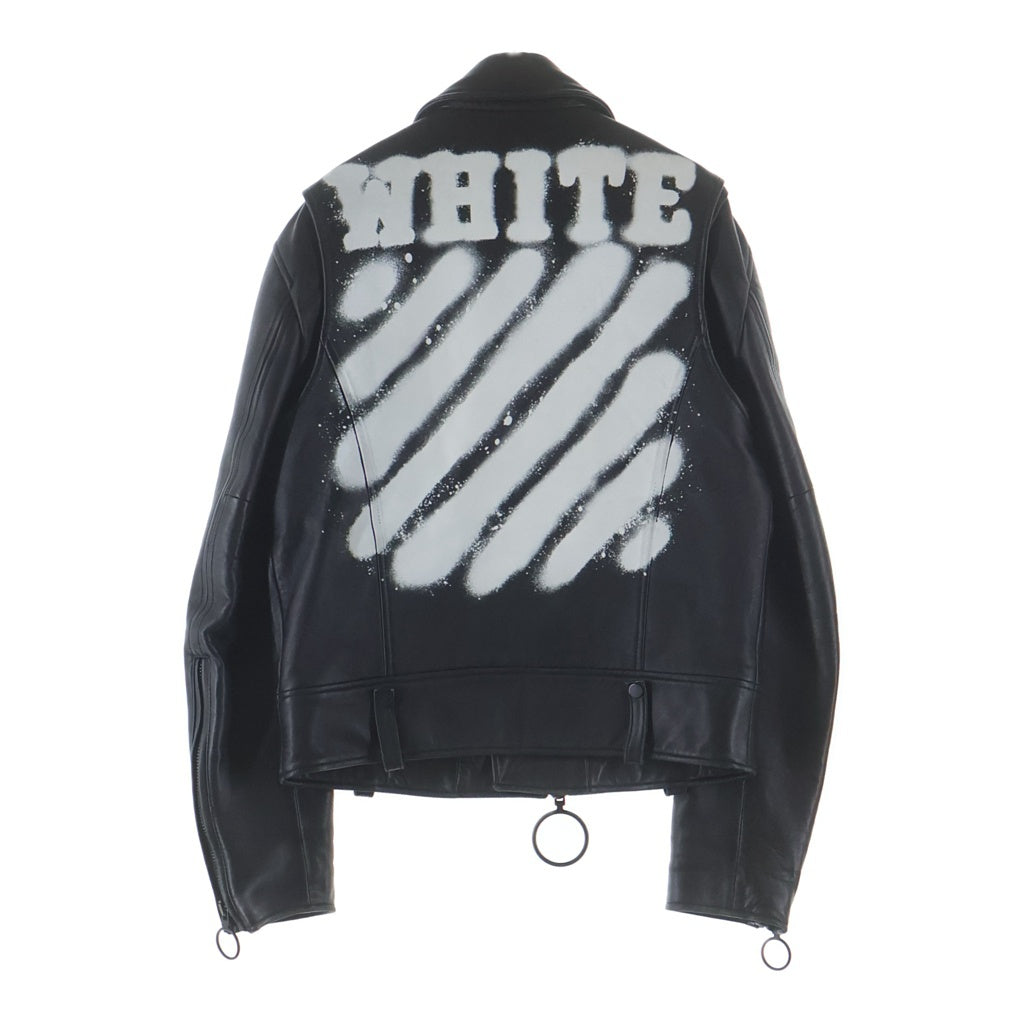 OFF-WHITE(オフホワイト) 17SS スプレーロゴ ダブルライダース レザージャケット ブラック