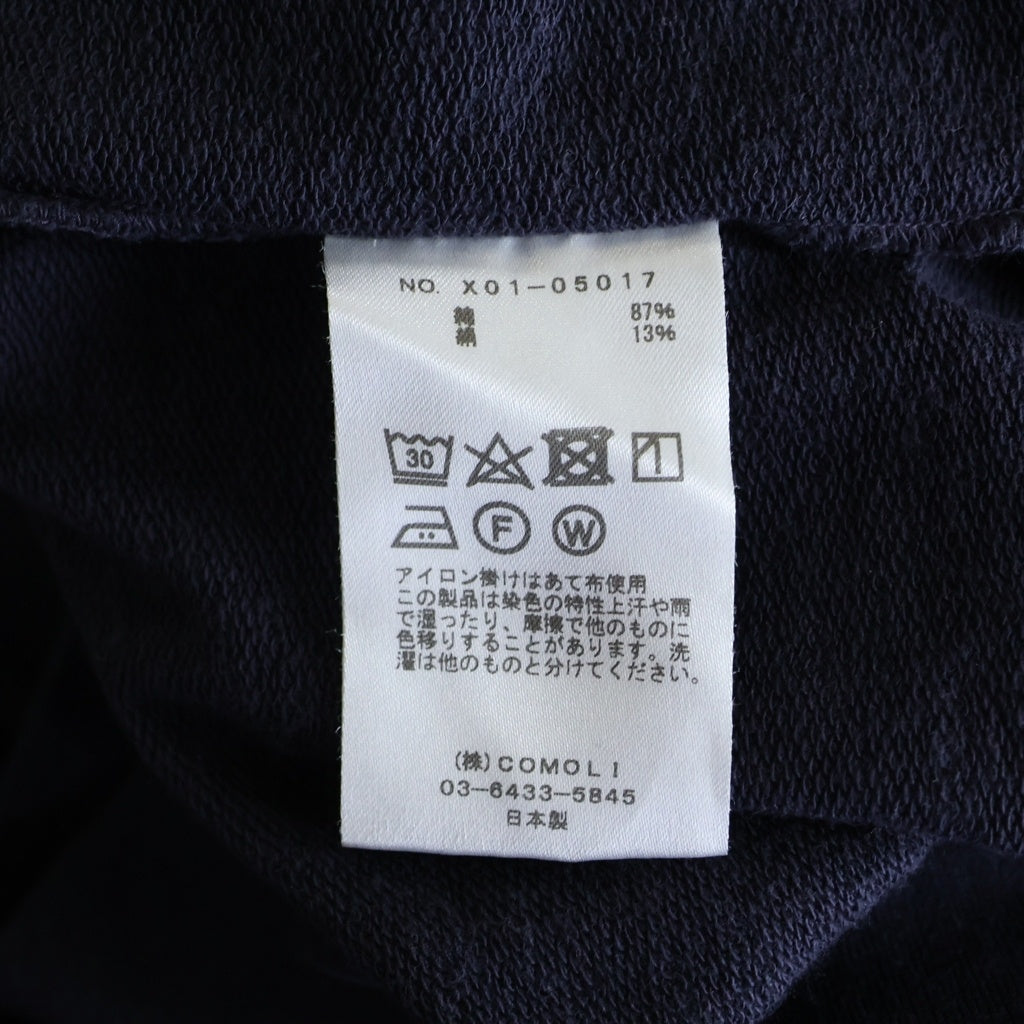 COMOLI(コモリ) 23SS コットンシルクジャージハーフジップスウェット 襟付き X01-05017 ハーフジップスウェット ネイビー