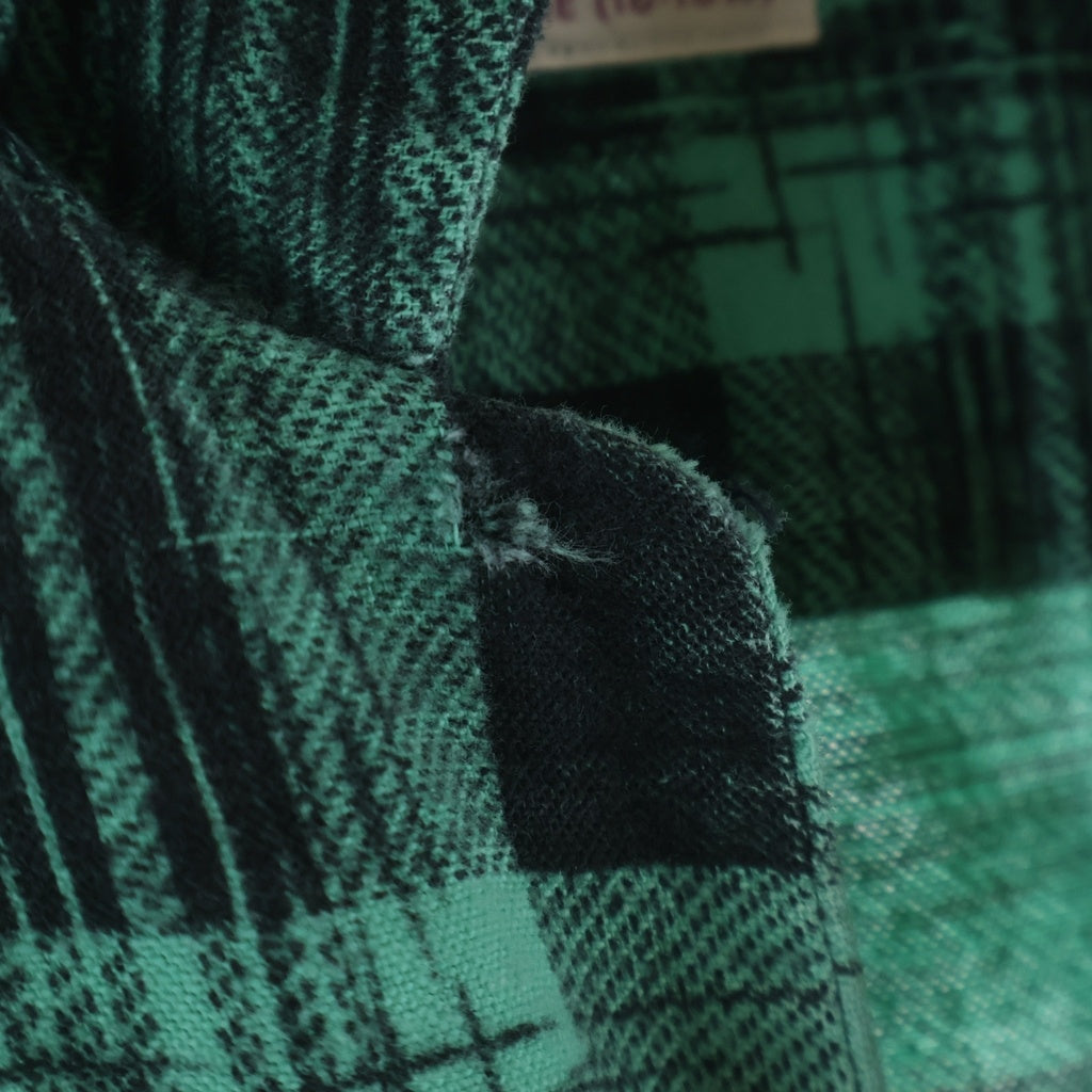 PENNEYS TOWNCRAFT(ぺニーズタウンクラフト) 50s-60s 袋襟 まち付 マチネル フランネル チェック 黒ラッカーボタン L 16.5 チェック ネルシャツ グリーン
