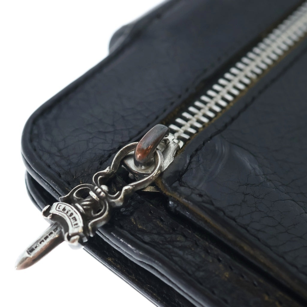 CHROME HEARTS(クロムハーツ) SQ BTN BILL スクエアボタンビル フラップボタン レザーウォレット 2つ折り財布 ブラック