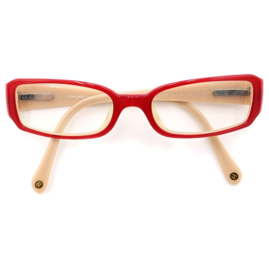 CHANEL(シャネル) Glasses Tortoiseshell Rectangular グラス トータスシェル レクタンギュラー アイウェア 眼鏡 度入り レッド/ベージュ 3091C.838 レディース