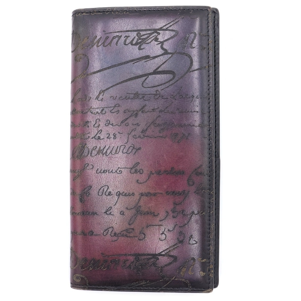 Berluti(ベルルッティ) スクリットレザー カリグラフィ イタウバ ヴェルティカル 2つ折り財布 パープル