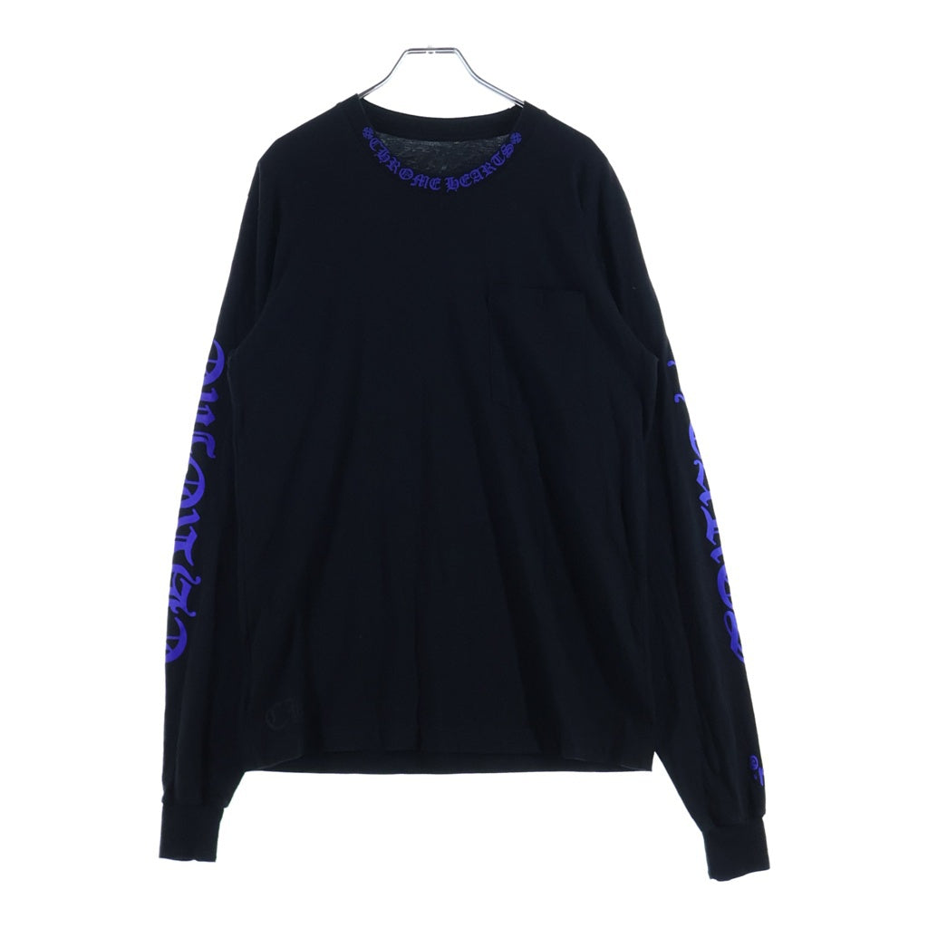 CHROME HEARTS(クロムハーツ) Neck Logo L/S Tee ネックロゴプリント ロングスリーブ 長袖Tシャツ カットソー ブラック/ブルー