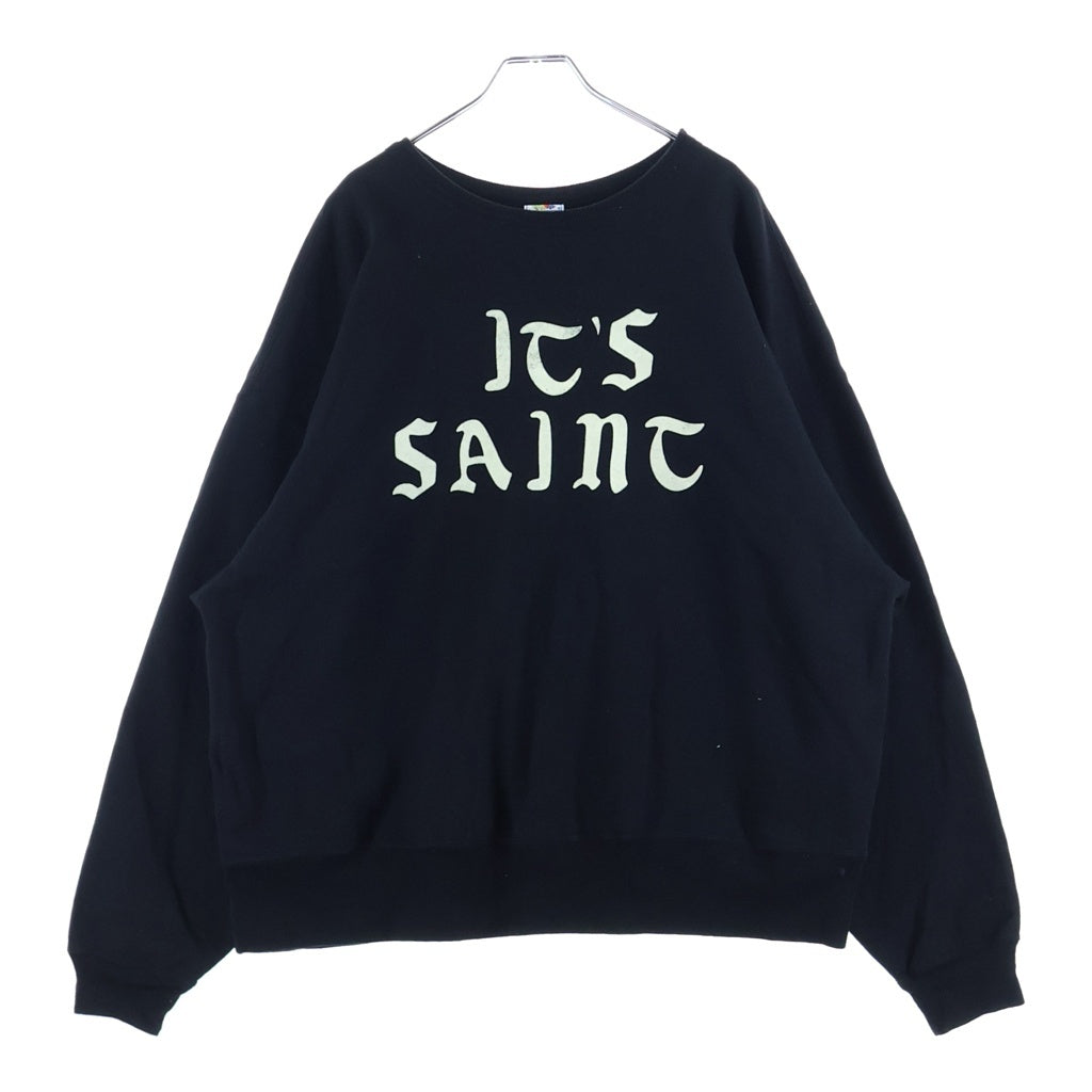 SAINT MICHAEL(セントマイケル) CREW SWT IT'S SAINT フロッキープリント SM-YS1-0000-028 クルーネックスウェット ブラック