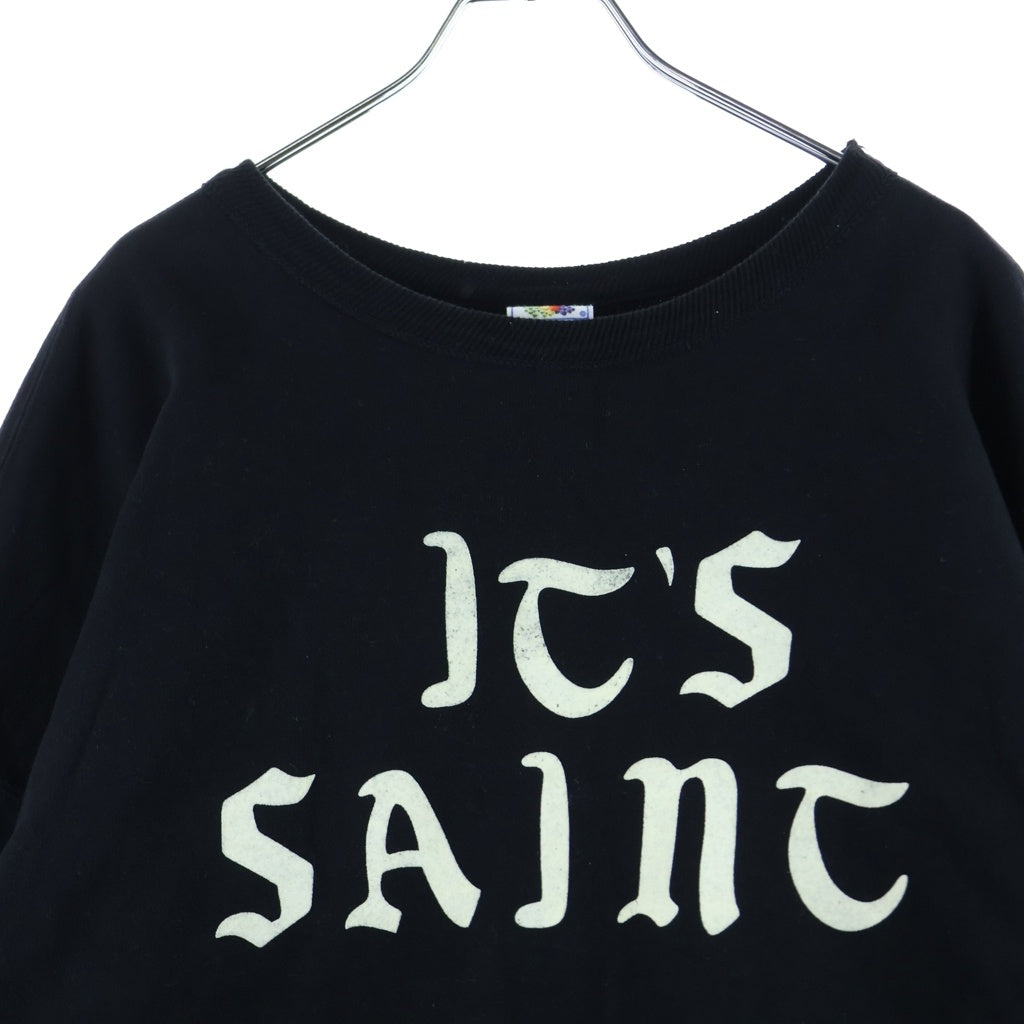 SAINT MICHAEL(セントマイケル) CREW SWT IT'S SAINT フロッキープリント SM-YS1-0000-028 クルーネックスウェット ブラック
