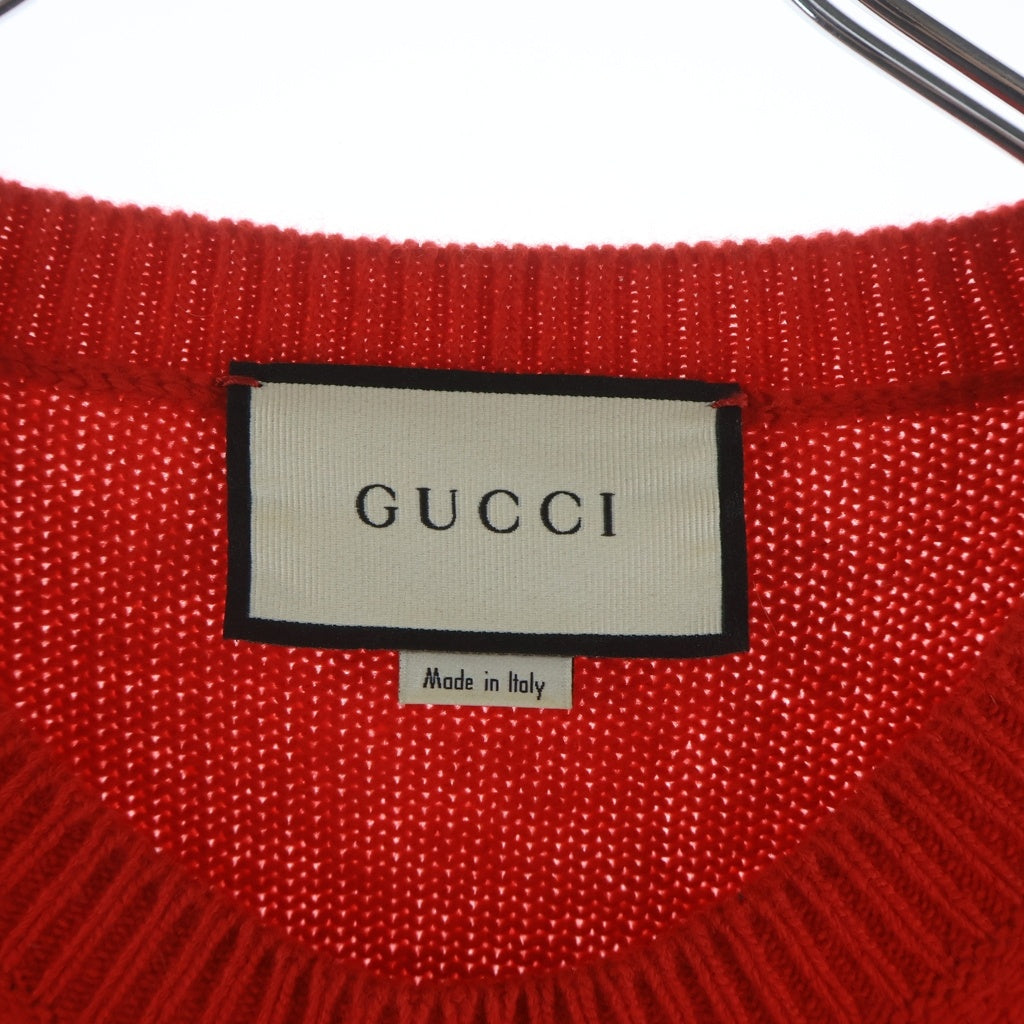 GUCCI(グッチ) Deerlet Wool Sweater ディアレットウールセーター ジラフモチーフ フロントロゴ クルーネックセーター レッド