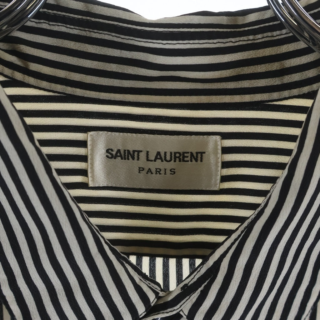 SAINT LAURENT PARIS(サンローランパリ) 21SS Stripe Silk Shirt ストライプ シルク 比翼ボタン 長袖シャツ 680495 Y2E11 長袖シャツ ホワイト/ブラック