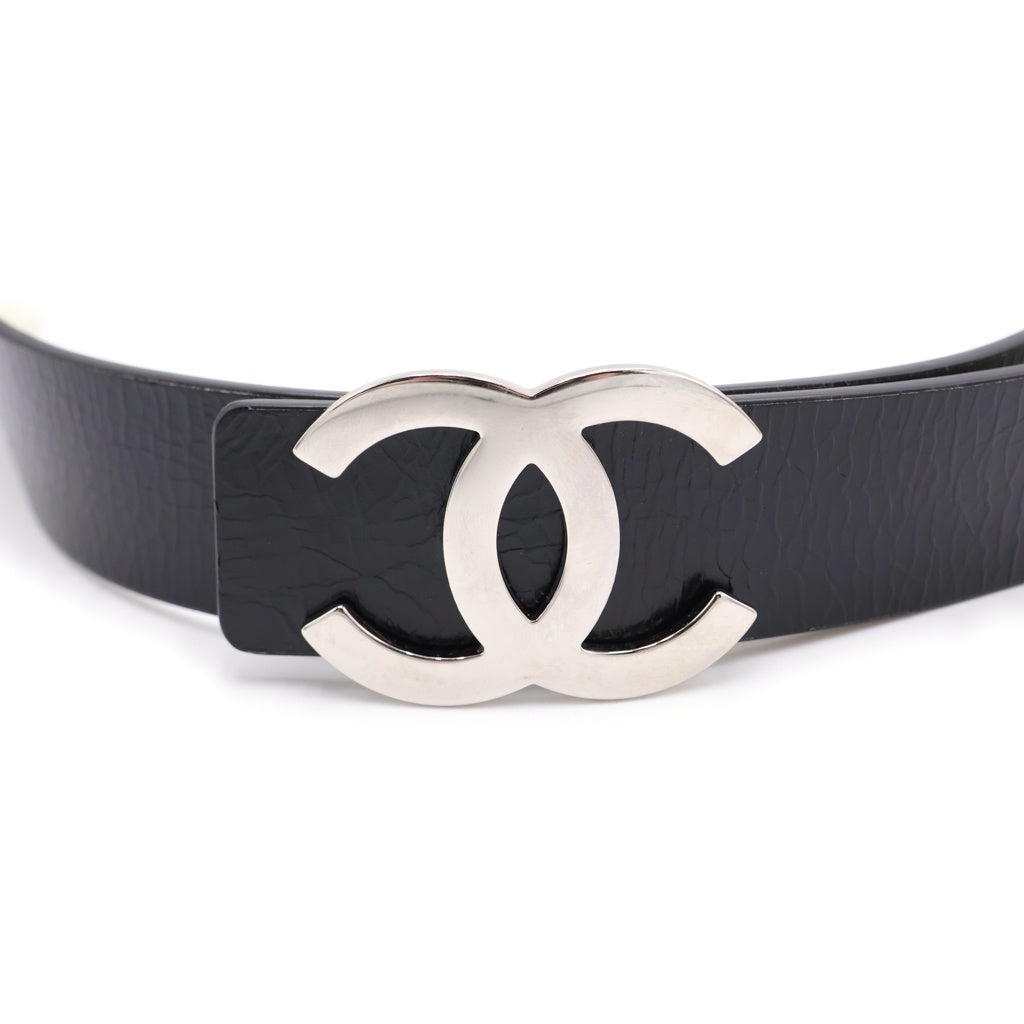 CHANEL(シャネル) ココマーク バイカラー リバーシブル シルバーバックル レザーベルト レディース ブラック/ホワイト