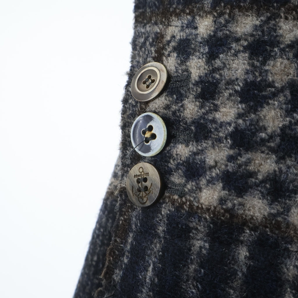 BOB(ボブ) Wool Blend Double Breasted Checkered Coat ウール ブレンド ダブル チェックコート ブラウン p.IVA02112720970