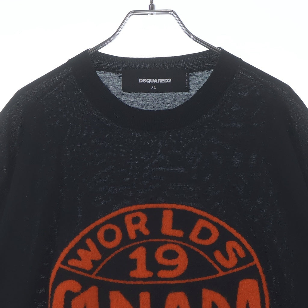 DSQUARED2(ディースクエアード) 20AW Canada World Famous Knit Sweater カナダ ワールドロゴ サマーニット S74HA1088 ブラック/オレンジ