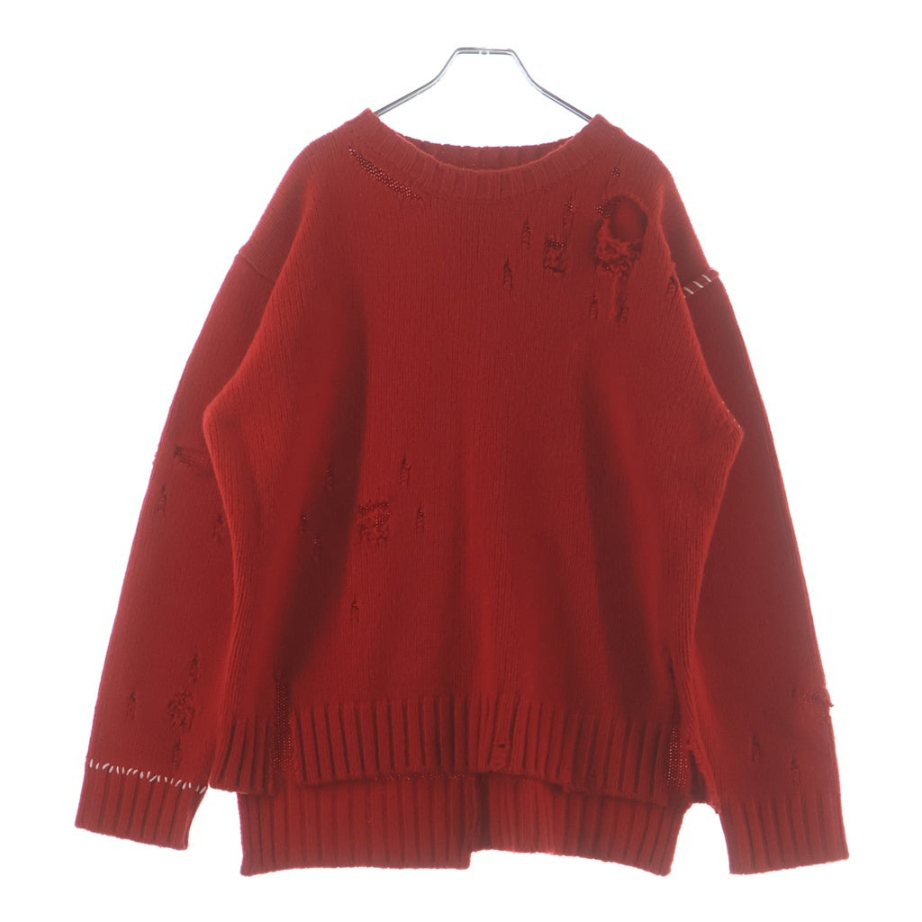AMBUSH(アンブッシュ) Distressed stitch oversized sweater 12111503 クラッシュ クルーネックセーター レッド