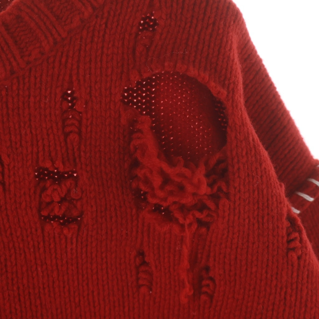 AMBUSH(アンブッシュ) Distressed stitch oversized sweater 12111503 クラッシュ クルーネックセーター レッド