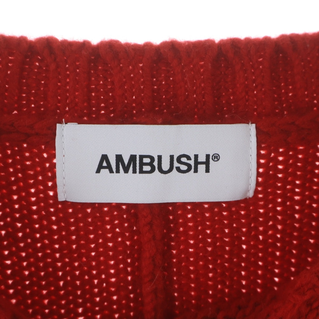 AMBUSH(アンブッシュ) Distressed stitch oversized sweater 12111503 クラッシュ クルーネックセーター レッド
