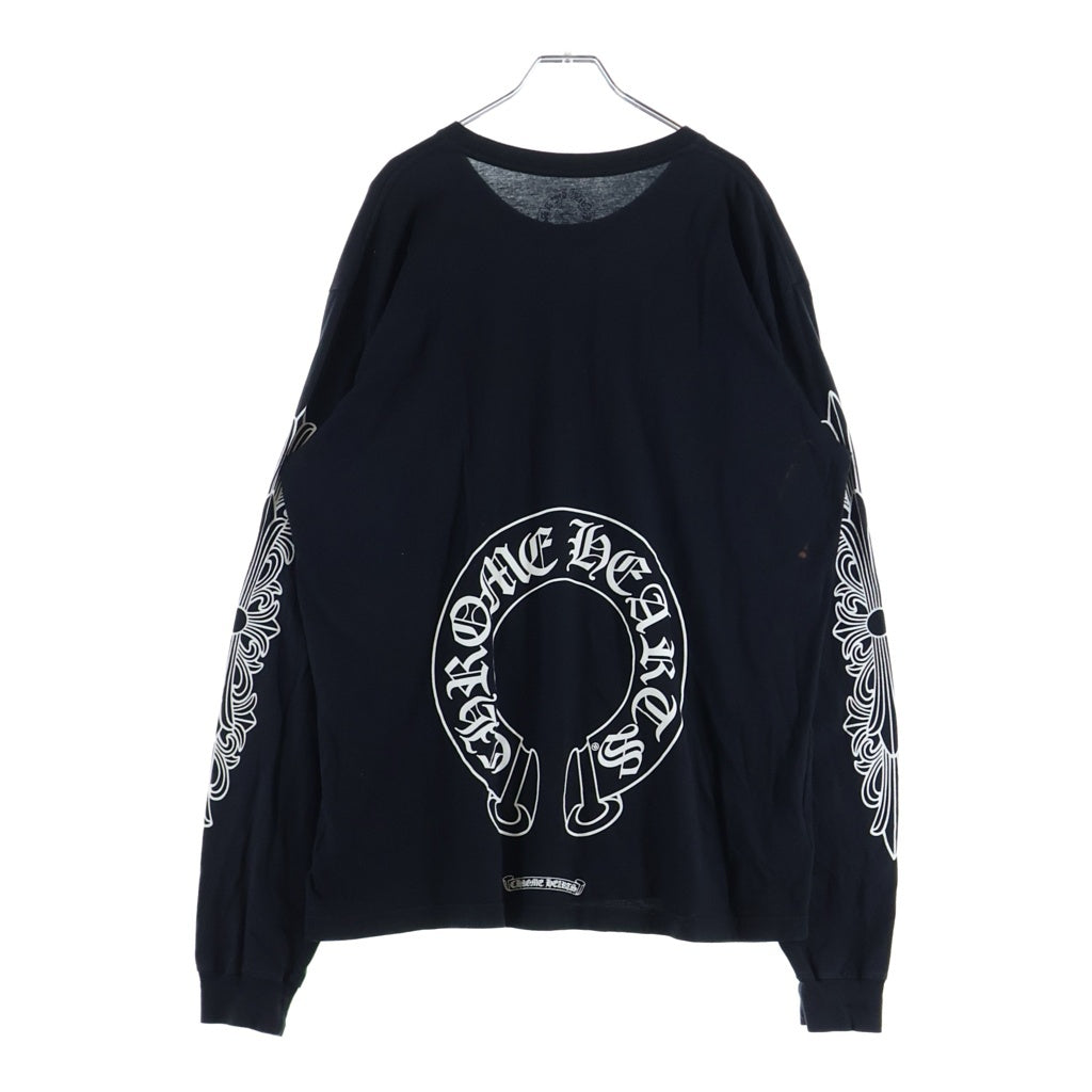CHROME HEARTS(クロムハーツ) HORSESHOE L/S TEE バックホースシュー 袖フローラルクロス 長袖ポケットTシャツ カットソー ブラック